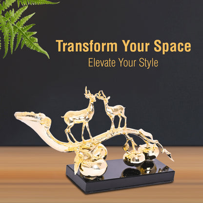 Diviniti 24K Gold Plated Deer With Dinosaur Idol Statue for Home & Office Decor Showpieces, Easy To Decorate To Any Place, Workshop, Table Top, Luxury Gift