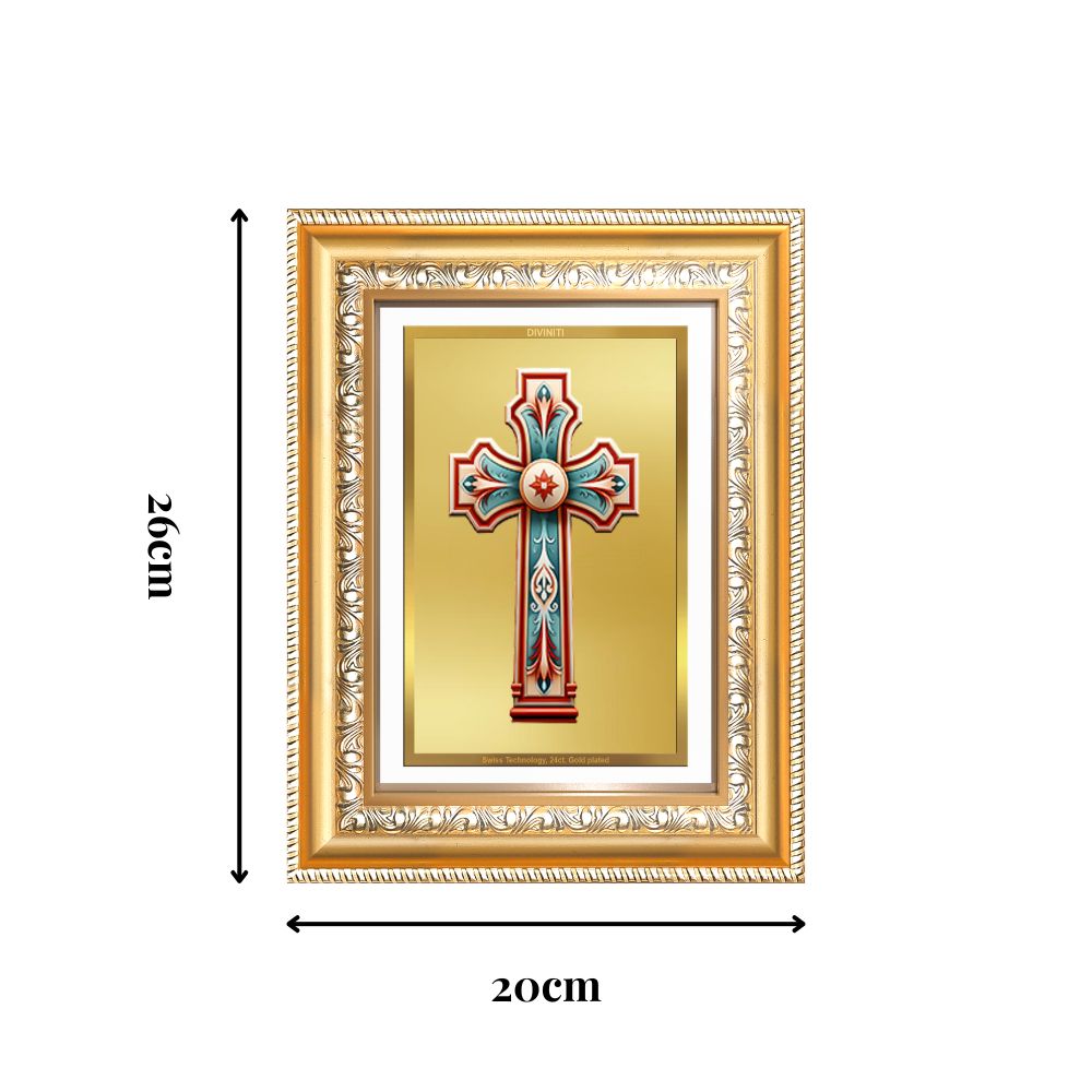 Diviniti 24K Gold Plated Holy Cross (Classic) Divine Wall Frame for Home Mandir & Office Decor | Luxury Spiritual Gift
