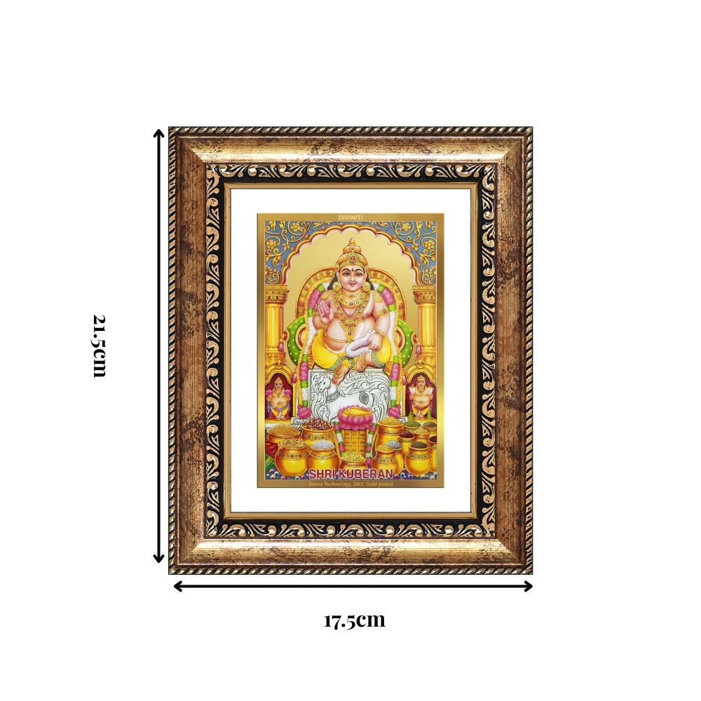 Diviniti 24K Gold Plated Kuber (Classic) Divine Wall and Table Top Frame for Home Mandir & Office Decor | Luxury Spiritual Gift