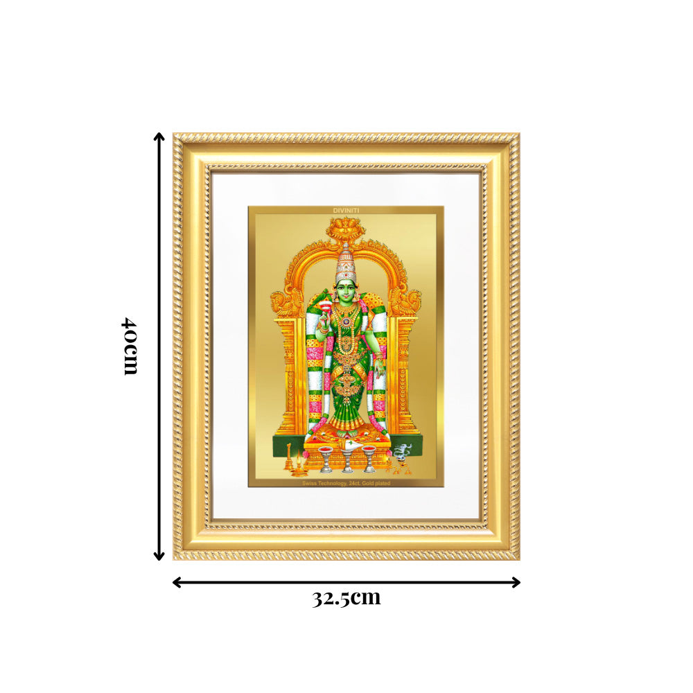 Diviniti 24K Gold Plated Meenakshi Amman (Classic) Divine Wall Frame for Home Mandir & Office Decor | Luxury Spiritual Gift