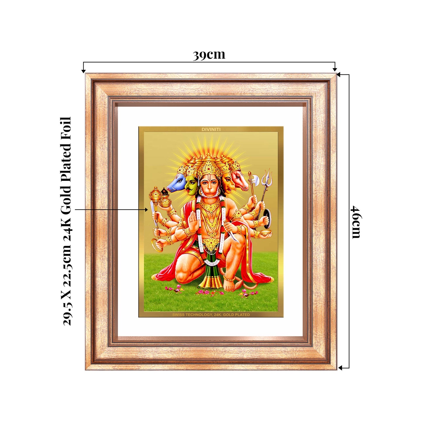 Panchmukhi Hanuman | Five-Faced Hanuman Wall Mount Photo Frame in 24K Gold Plated Foil
