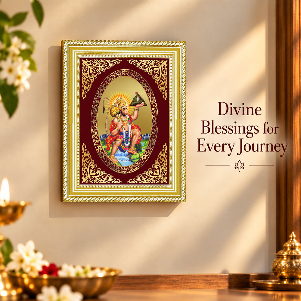 24K Gold-Plated Hanuman with Sanjeevani Mountain Frame | Premium Gift Box | 26x20 CM