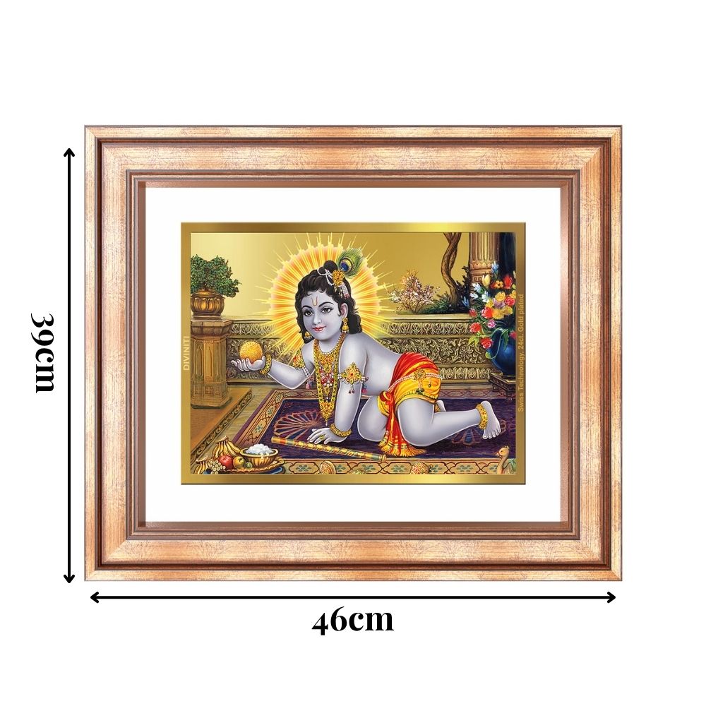 Diviniti 24K Gold Plated Laddu Gopal (Classic) Divine Wall Frame for Home Mandir & Office Decor | Luxury Spiritual Gift