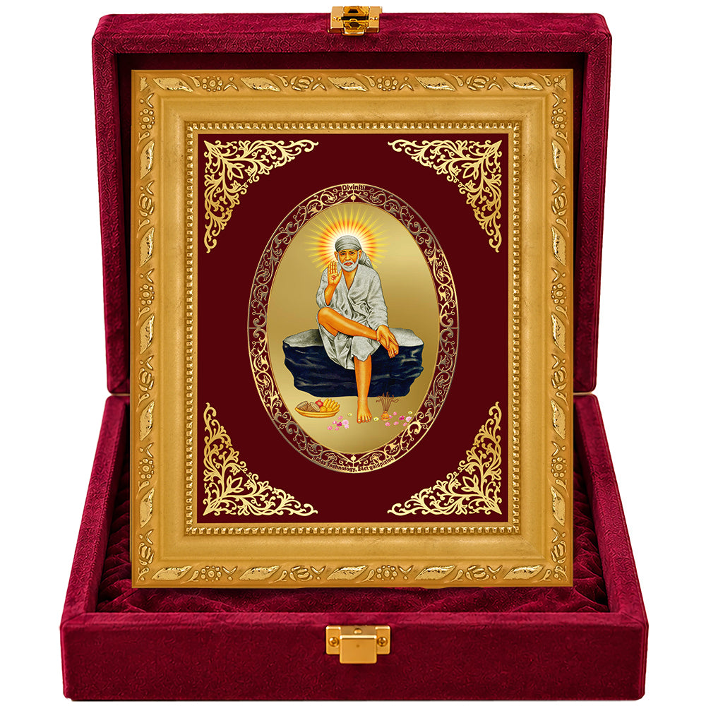 24K Gold-Plated Sai Baba Frame | Premium Gift Box | 16x13.5 CM