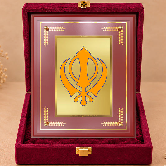 24K Gold-Plated Khanda Sahib MDF Frame | Premium Gift Box | 27x35 CM