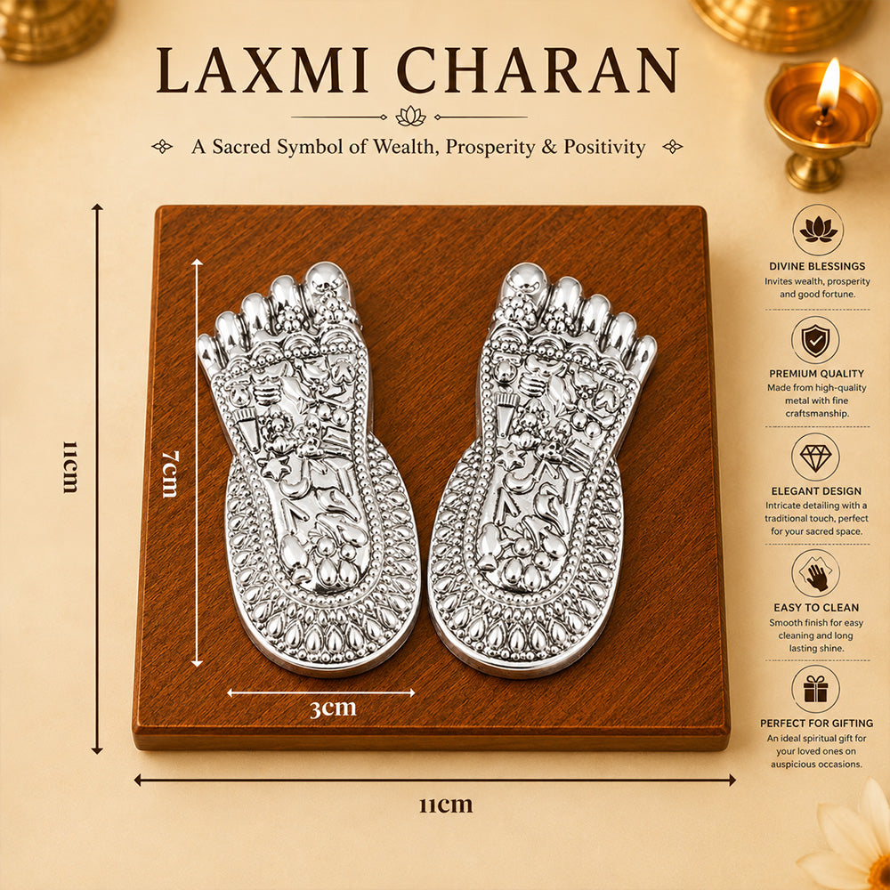 999 Silver-Plated Lakshmi Charan Paduka | Premium Gift Box | 7x3 CM