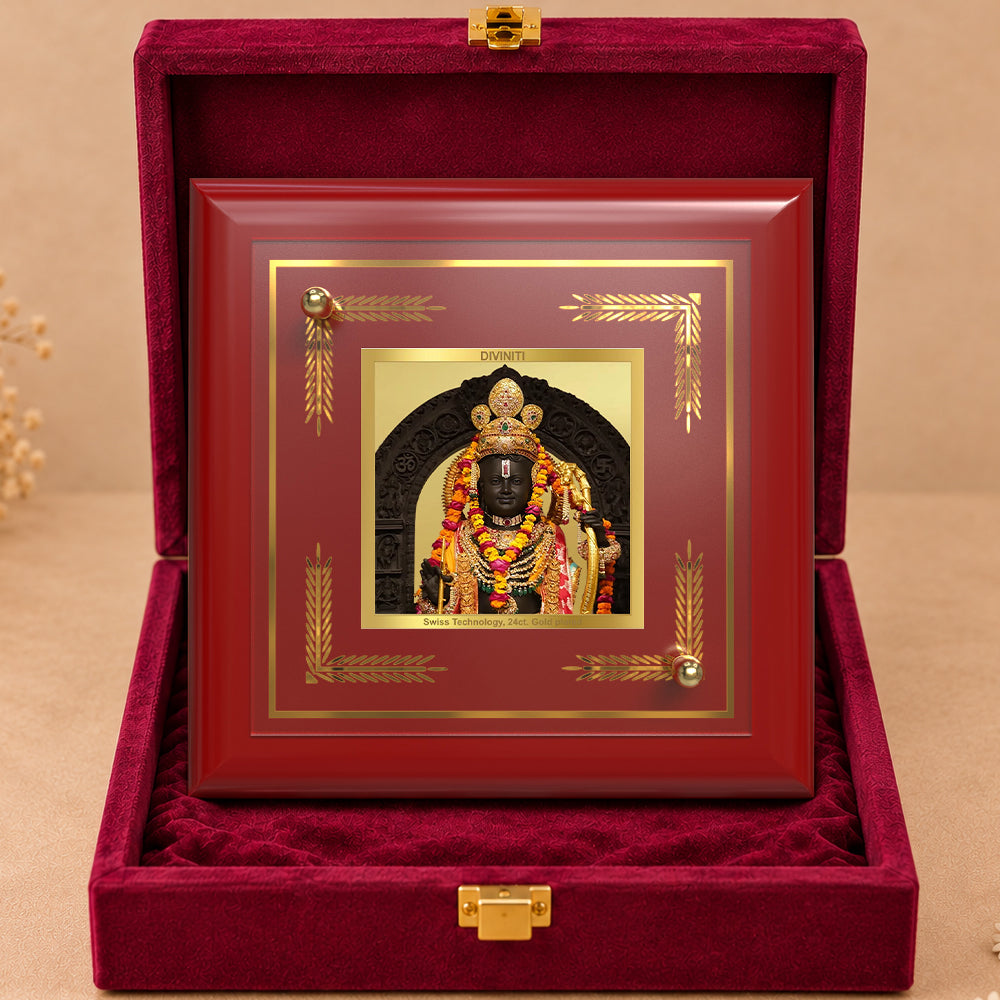 24K Gold-Plated Ram Lalla MDF Frame | Premium Gift Box | 10x10 CM