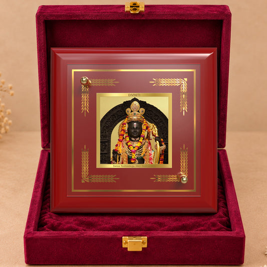24K Gold-Plated Ram Lalla MDF Frame | Premium Gift Box | 10x10 CM