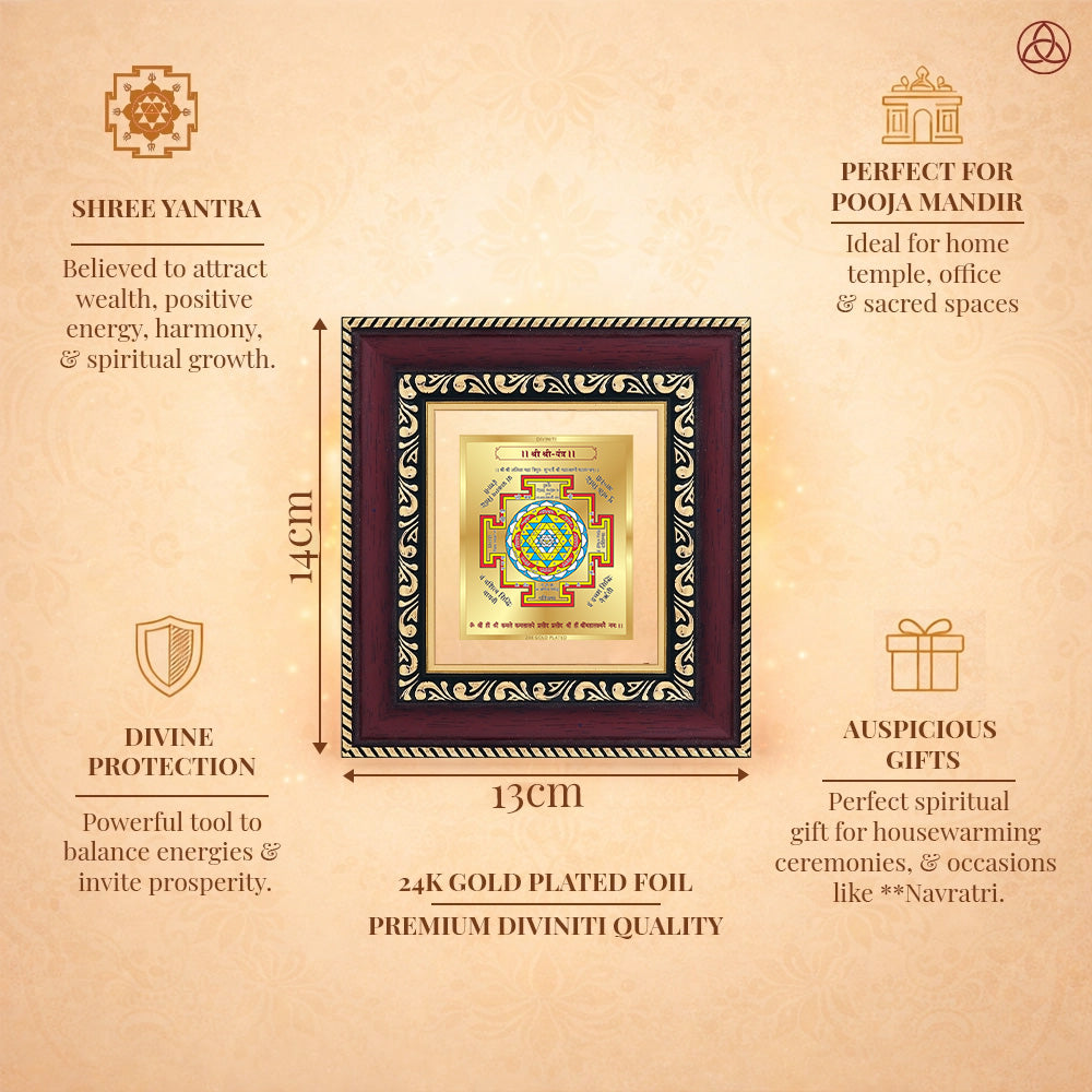 Shree Yantra framed in 24K gold plated foil, symbolizing balance of planetary energies and harmony.