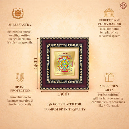 Shree Yantra framed in 24K gold plated foil, symbolizing balance of planetary energies and harmony.