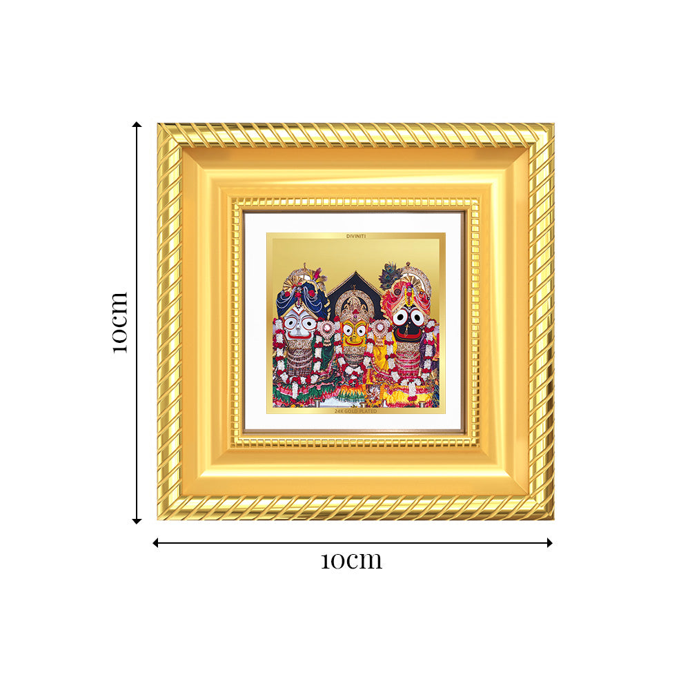 Diviniti Jagannath Subhadra Balabhadra Tabletop Photo Frame in 24K Gold Plated Foil | Devotion, Harmony & Divine Blessings | DG015S1A (10x10 CM)