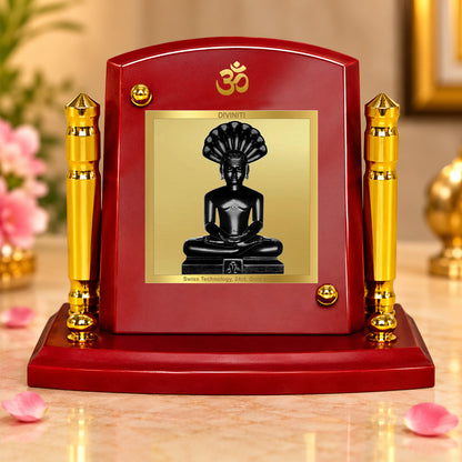24K Gold-Plated Parshwanath Ji MDF Car Dashboard Frame | 7.5x9 CM
