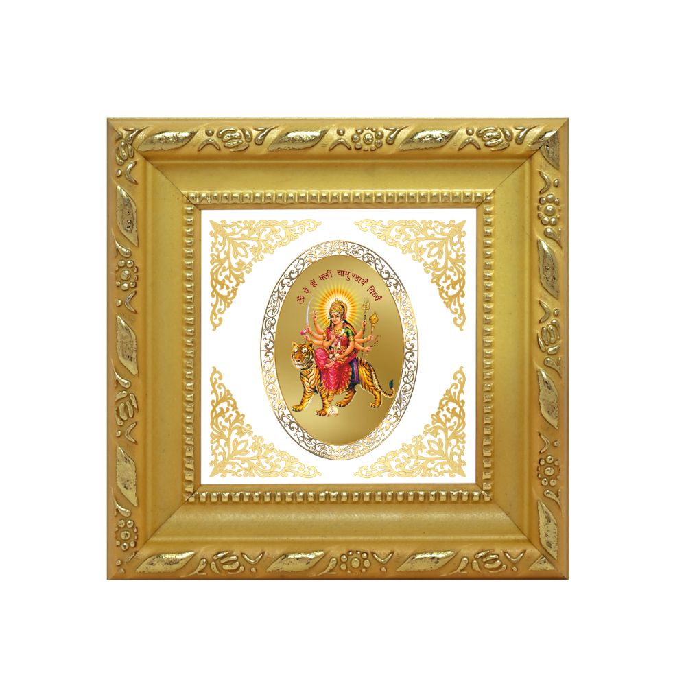 Durga Mantra | Sacred Goddess Chant Royal Tabletop Photo Frame in 24K Gold Plated Foil