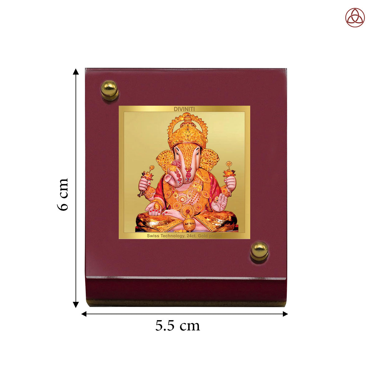 DIVINITI 24K Gold Plated Foil Dagru Ganesha Frame For Car Dashboard & Home Decor Showpiece (MDF 1B)(6 CM x 5.5 CM)