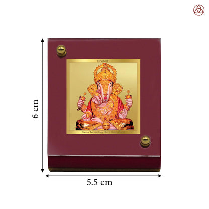 DIVINITI 24K Gold Plated Foil Dagru Ganesha Frame For Car Dashboard & Home Decor Showpiece (MDF 1B)(6 CM x 5.5 CM)