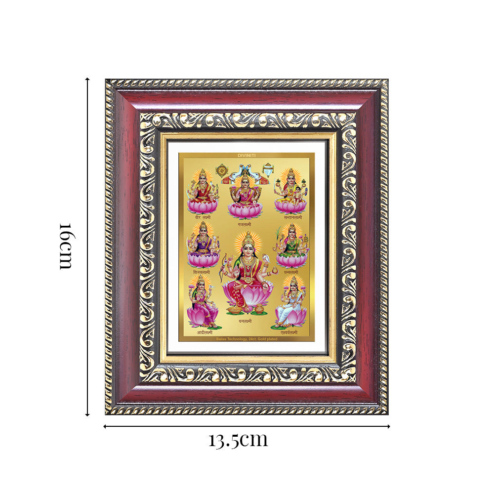 Diviniti 24K Gold Plated Ashtalakshmi Divine Table Top Frame for Home Mandir & Office Decor | Luxury Spiritual Gift
