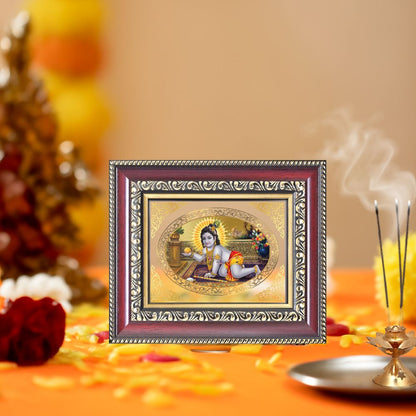 Laddu Gopal (Baby Krishna) Divine Sacred Love & Devotion Royal Tabletop Frame in 24K Gold Plated Foil