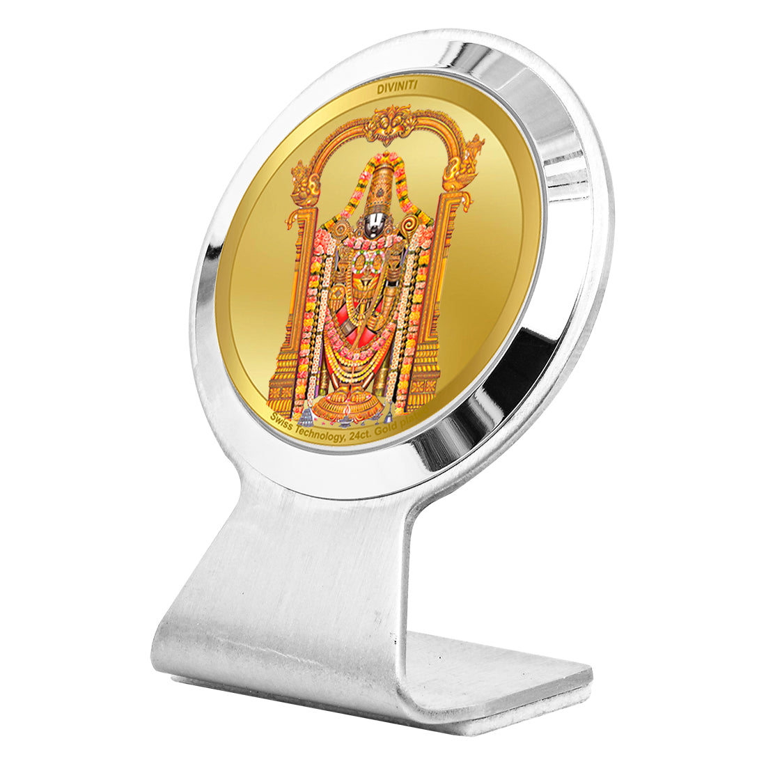 Diviniti 24K Gold Plated Tirupati Balaji Frame for Car Dashboard, Home Decor, Worship, Tabletop & Festival Gift MCF1CR (6.2x4.5 CM)