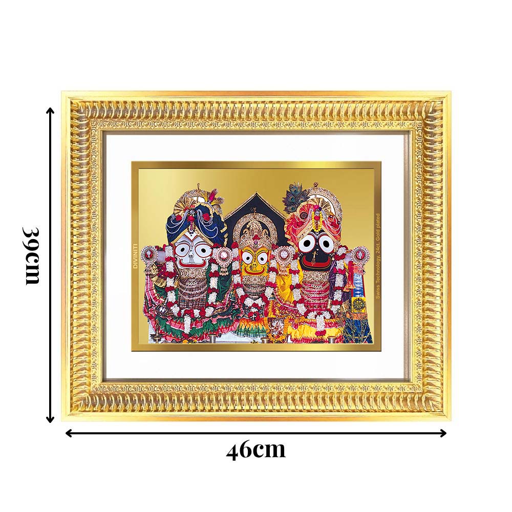 Diviniti 24K Gold Plated Jagannath Subhadra Balabhadra (Classic) Divine Wall Frame for Home Mandir & Office Decor | Luxury Spiritual Gift