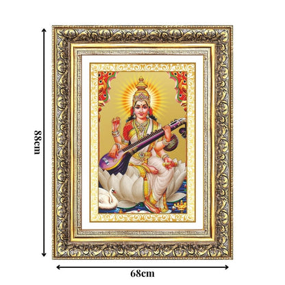 Diviniti 24K Gold Plated Saraswati Mata (Classic) Divine Wall Frame for Home Mandir & Office Decor | Luxury Spiritual Gift