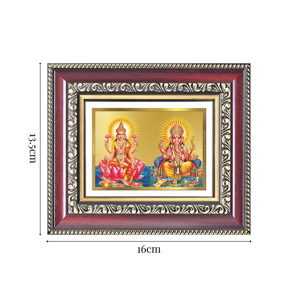 Diviniti 24K Gold Plated Lakshmi Ganesha (Classic) Divine Table Top Frame for Home Mandir & Office Decor | Luxury Spiritual Gift