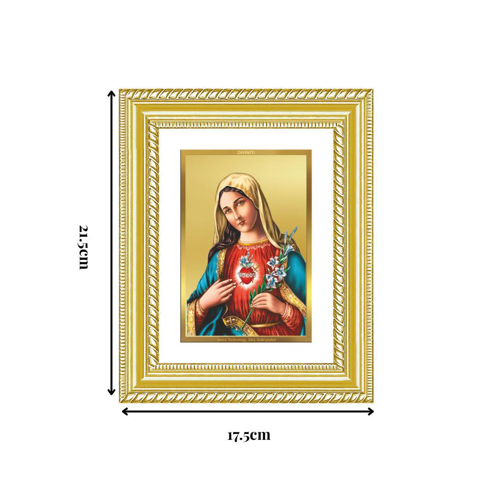 Diviniti 24K Gold Plated Mother Mary (Classic) Divine Wall and Table Top Frame for Home Mandir & Office Decor | Luxury Spiritual Gift