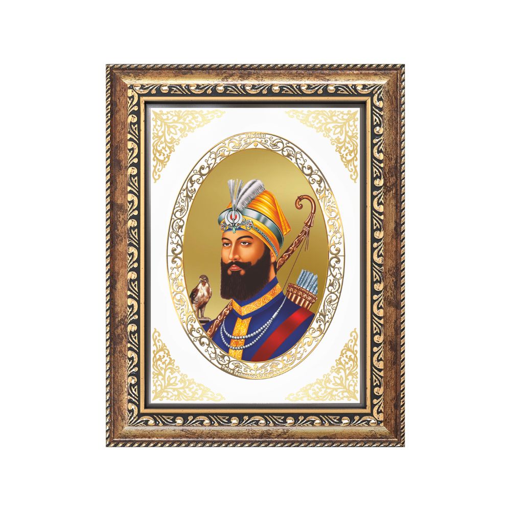 Guru Gobind Singh Ji | Sikh Guru Wall & Tabletop Royal Photo Frame in 24K Gold Plated Foil