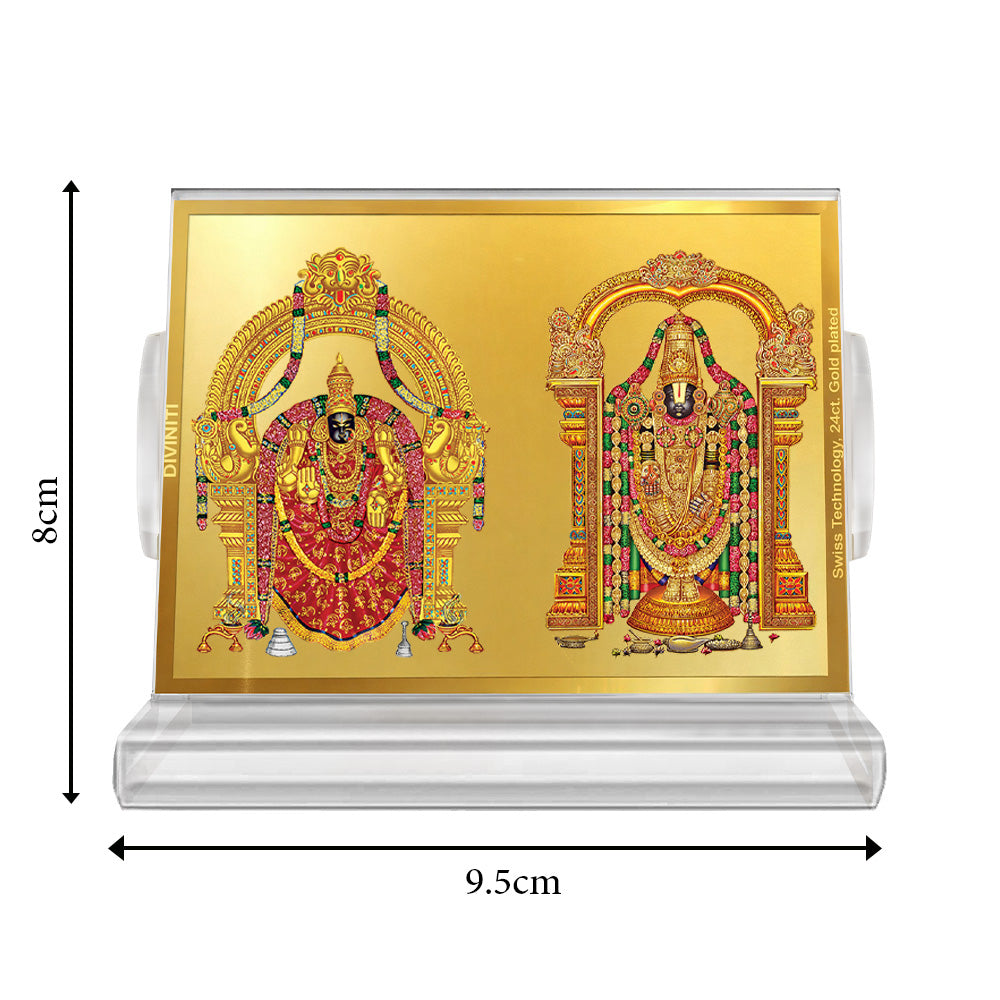 Padmavathi & Tirupati Balaji | Divine Goddess Padmavathi and Lord Balaji Car Dashboard & Tabletop Photo Frame in 24K Gold Plated Foil