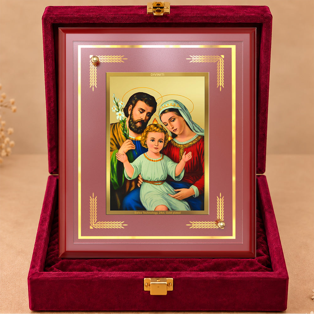 24K Gold-Plated Holy Family MDF Frame | Premium Gift Box | 26x20 CM