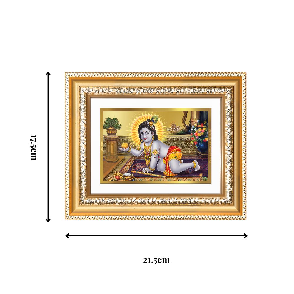 Diviniti 24K Gold Plated Laddu Gopal (Classic) Divine Wall and Table Top Frame for Home Mandir & Office Decor | Luxury Spiritual Gift