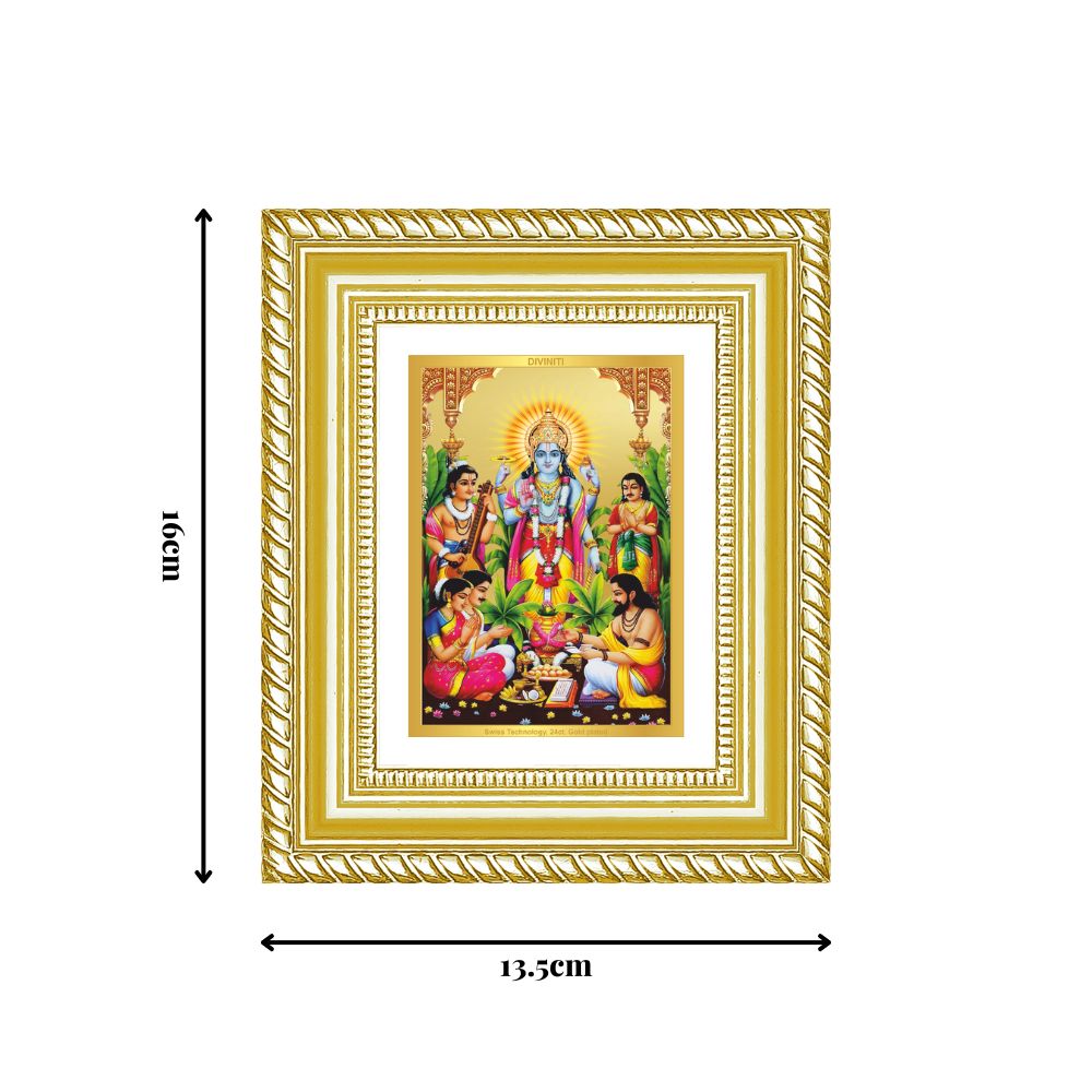 Diviniti 24K Gold Plated Satyanarayan Divine Table Top Frame for Home Mandir & Office Decor | Luxury Spiritual Gift