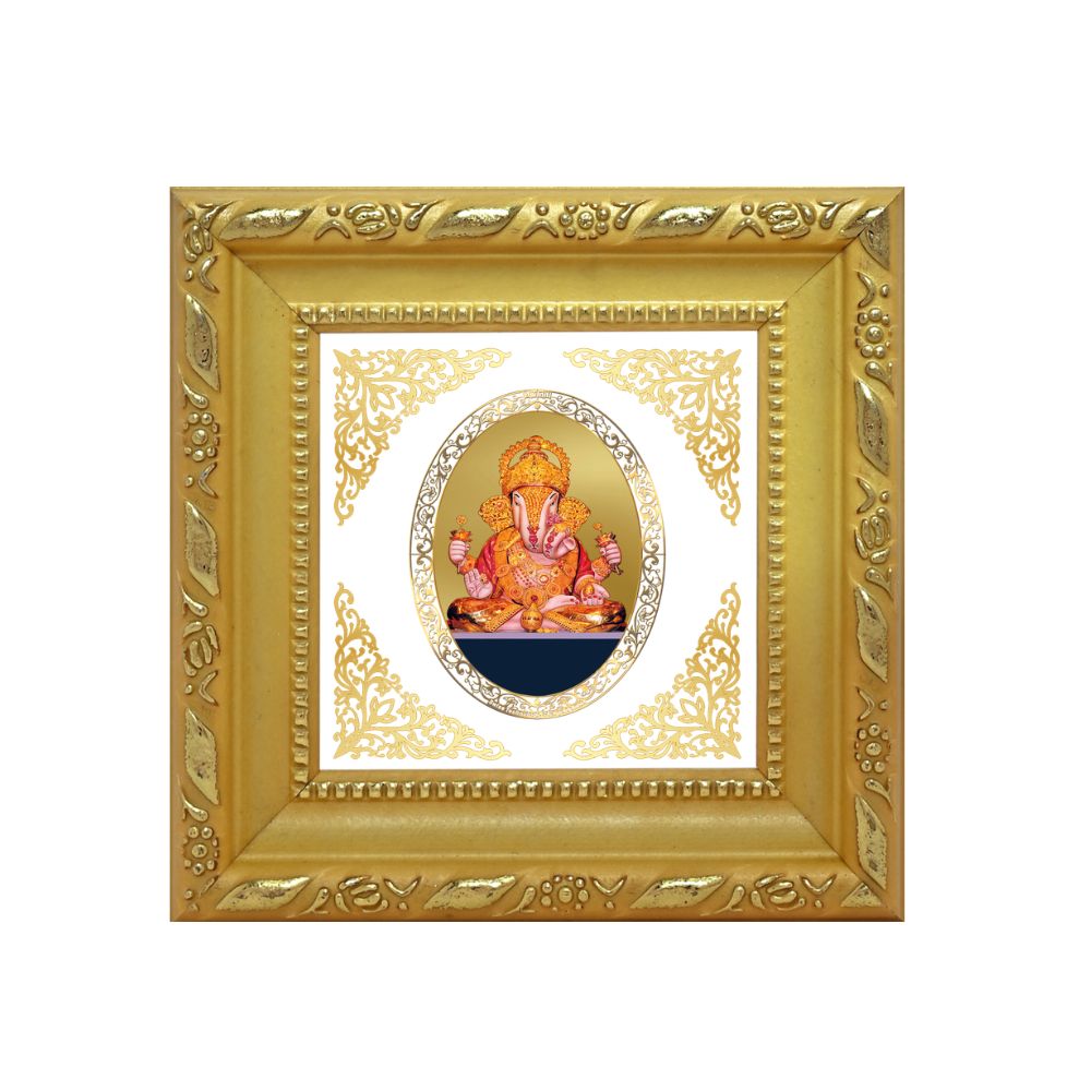 Dagdu Ganesha | Divine Ganpati Royal Tabletop Photo Frame in 24K Gold Plated Foil