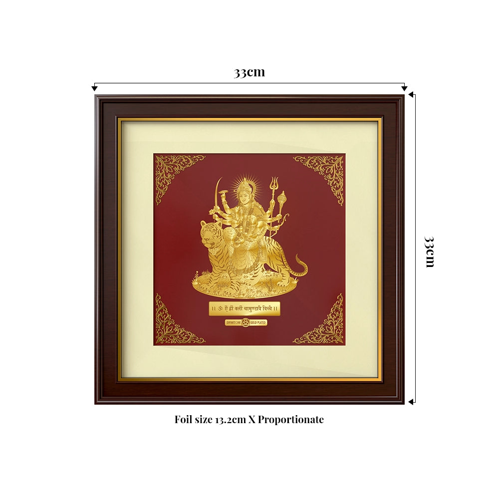 Durga Sherawali Mata | Sacred Shakti and Blessings Gold on Gold Wall Hanging Frame in 24K Gold Plated Foil