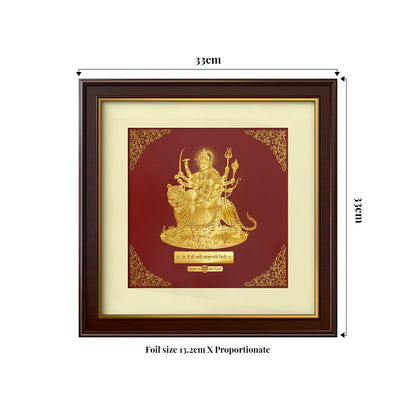 Durga Sherawali Mata | Sacred Shakti and Blessings Gold on Gold Wall Hanging Frame in 24K Gold Plated Foil