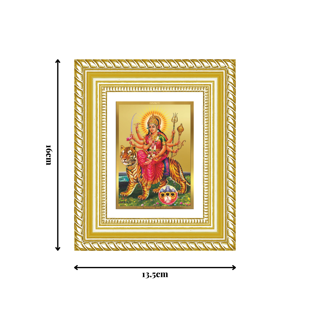Diviniti 24K Gold Plated Durga - Sherawali Mata With Pind Divine Table Top Frame for Home Mandir & Office Decor | Luxury Spiritual Gift