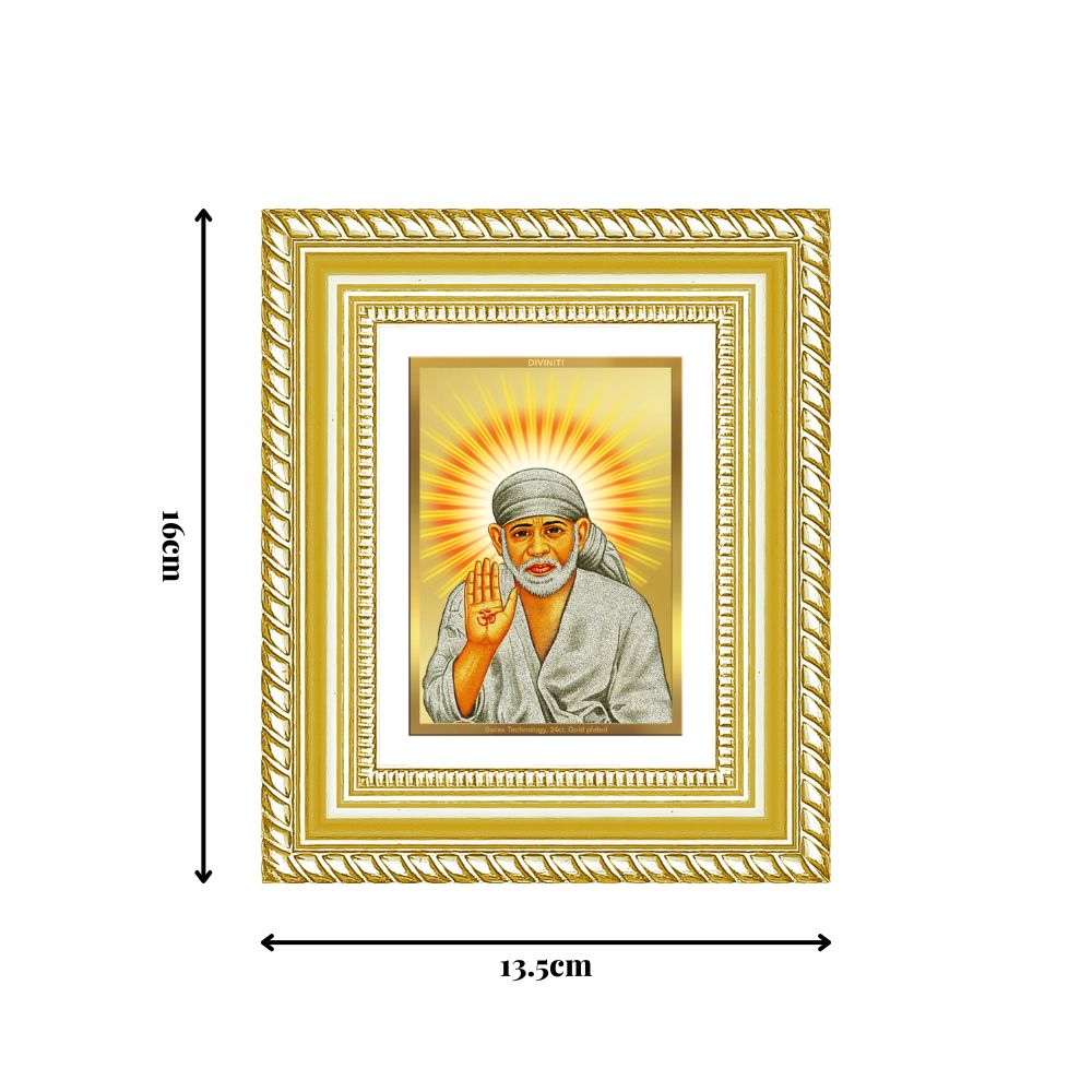 Diviniti 24K Gold Plated Sai Baba With Blessings Divine Table Top Frame for Home Mandir & Office Decor | Luxury Spiritual Gift