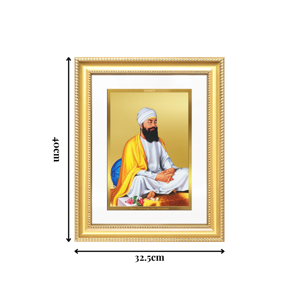 Diviniti 24K Gold Plated Guru Tegh Bahadur Sahib Ji (Classic) Sacred Sikh Wall Frame for Home Decor & Office Ambiance | Premium Spiritual Gift