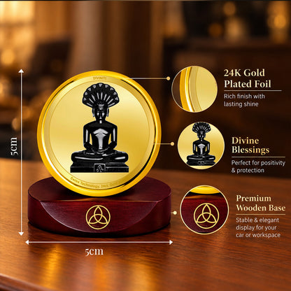 24K Gold-Plated Parshwanath Ji Car Dashboard Frame | 5x5 CM