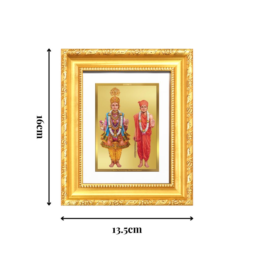 Diviniti 24K Gold Plated Swaminarayan |Divine Table Top Frame for Home Mandir & Office Decor | Luxury Spiritual Gift