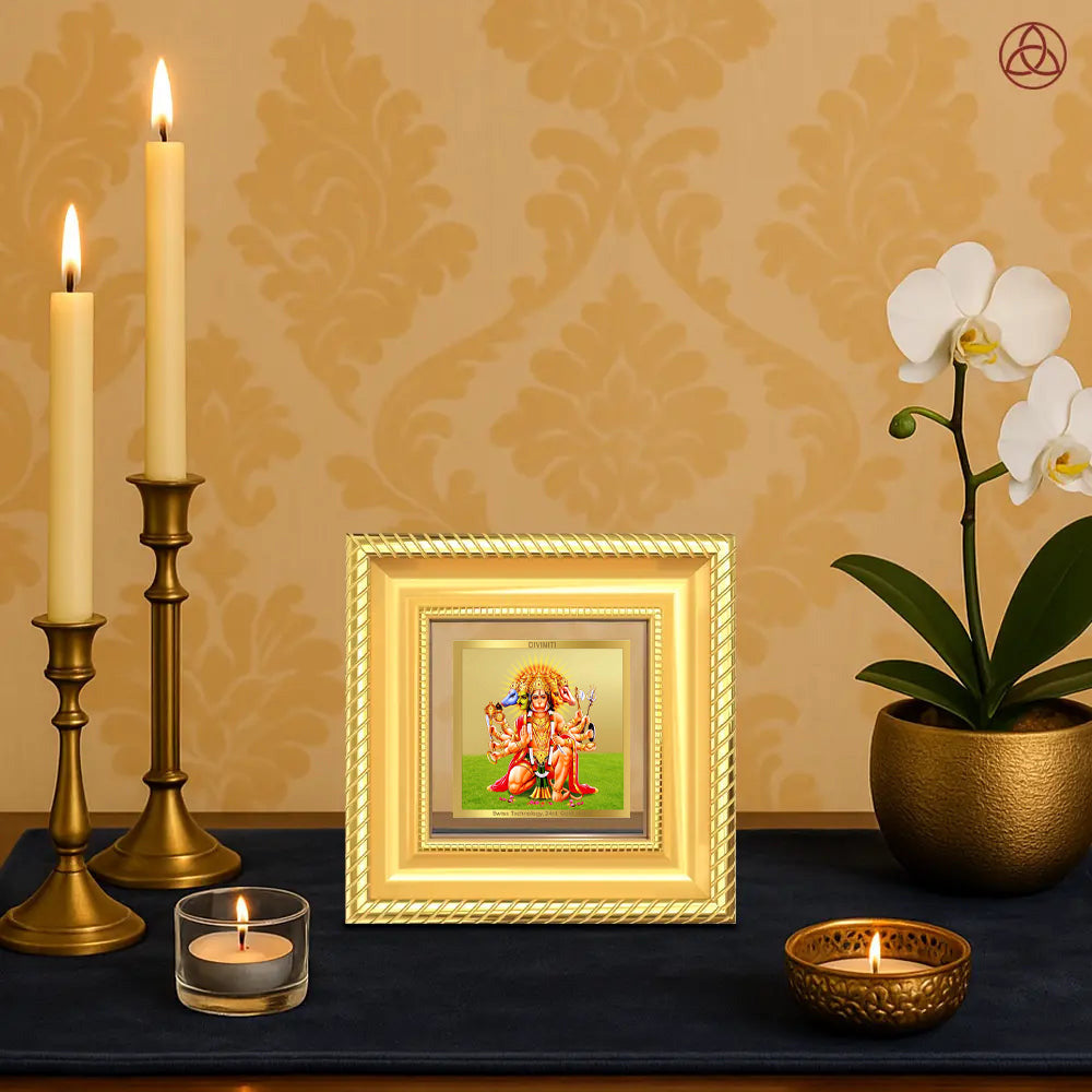 Panchmukhi Hanuman | Five-Faced Hanuman Tabletop Frame in 24K Gold Plated Foil