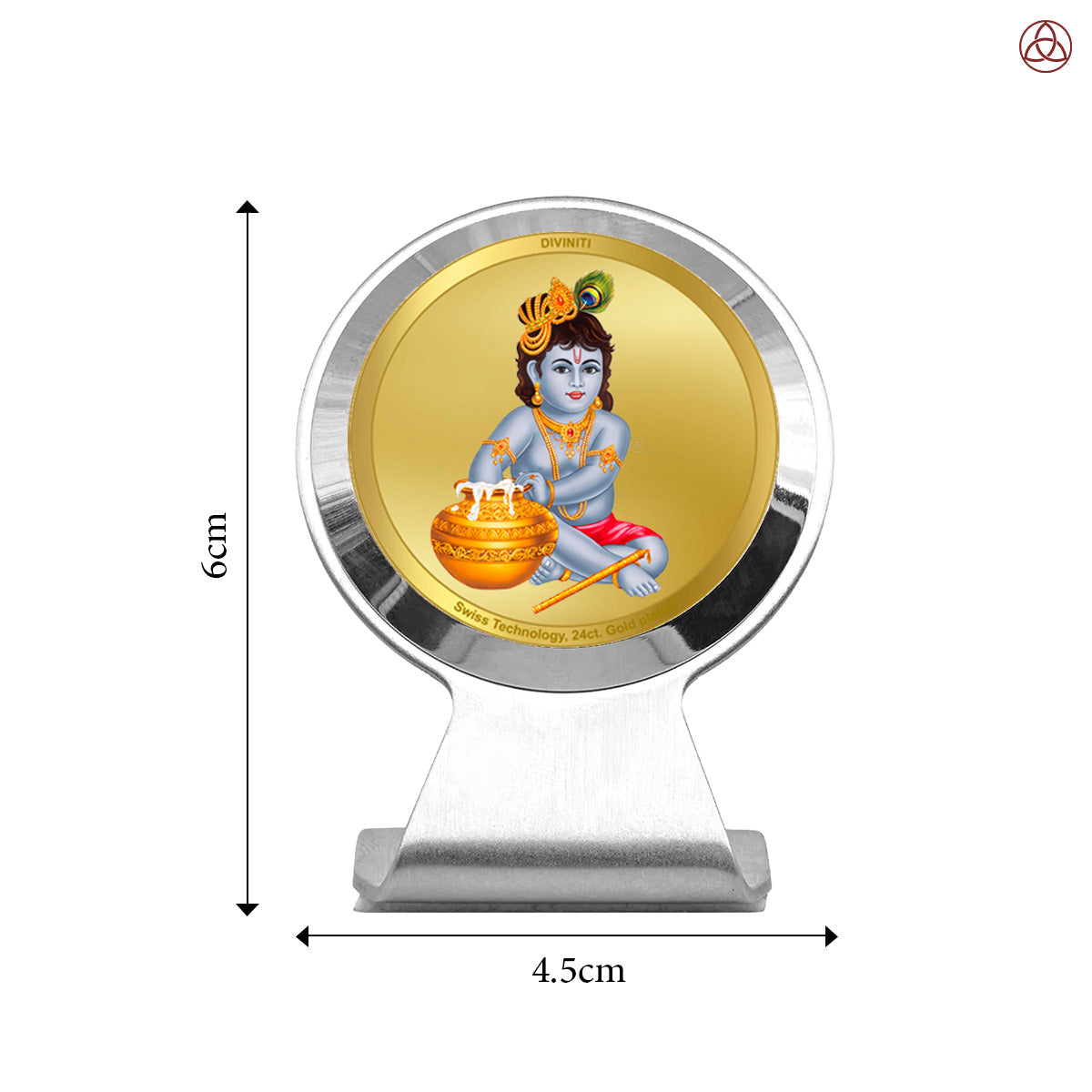 Makkan Gopal | Divine Lord Krishna Car Dashboard & Tabletop Photo Frame in 24K Gold Plated Foil
