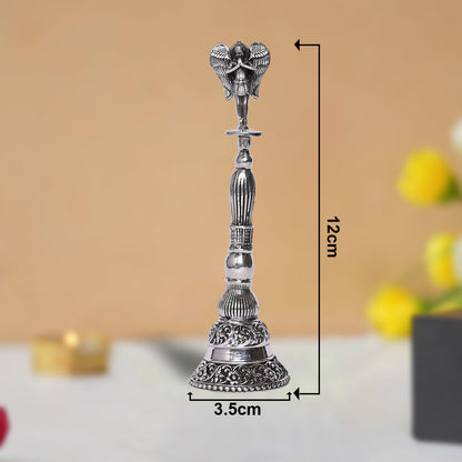Pure Silver Puja Bell Handcrafted Temple Bells, Sacred Ritual Decor, Vintage Spiritual Art (3.5x12 cm,81g)