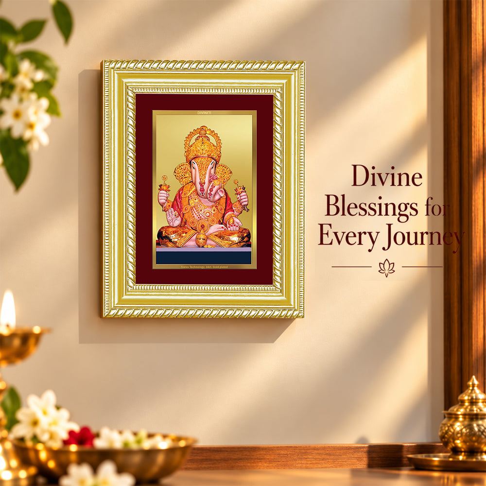 24K Gold-Plated Dagadu Ganesha Frame | Premium Gift Box | 21.5x17.5 CM