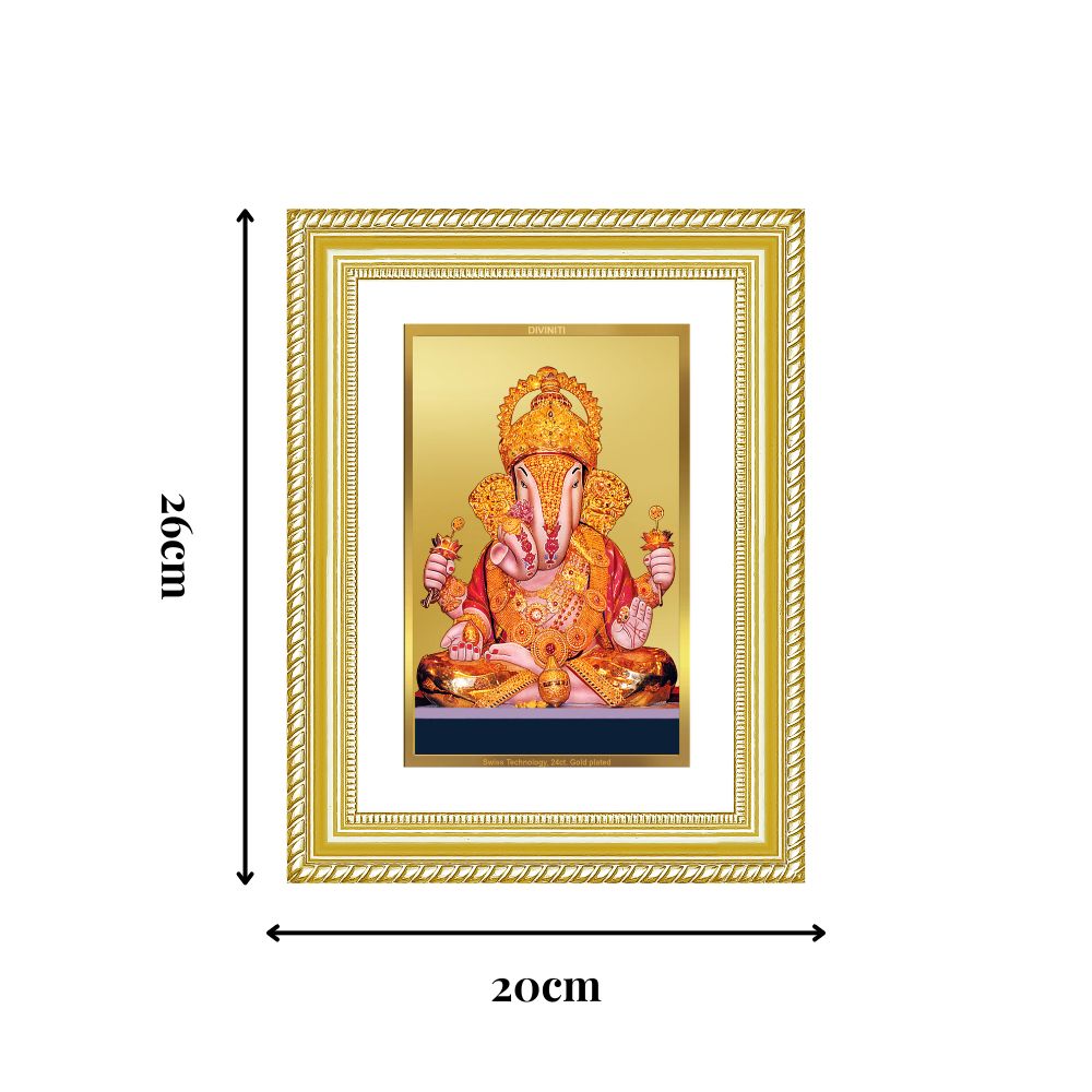 Diviniti 24K Gold Plated Dagadu Ganesha (Classic) Divine Wall Frame for Home Mandir & Office Decor | Luxury Spiritual Gift