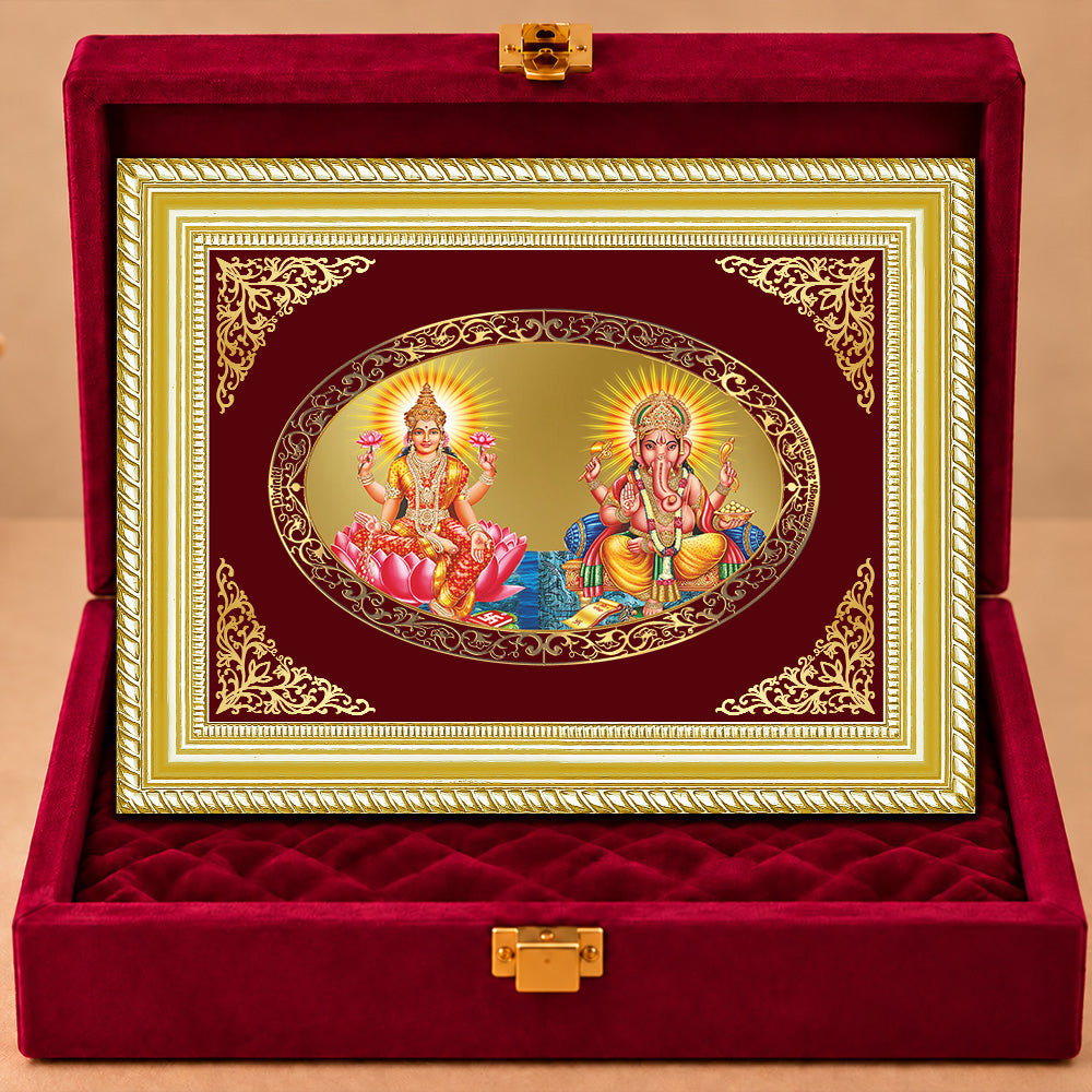24K Gold-Plated Lakshmi Ganesha Frame | Premium Gift Box | 35x27 CM