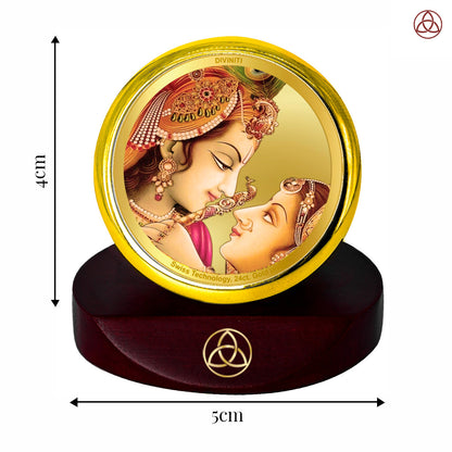 24K Gold-Plated Radha Krishna Car Dashboard Frame | 5x5 CM