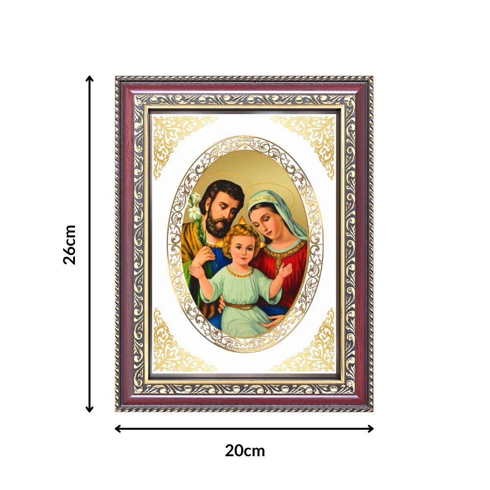 Holy Family (Jesus, Mary & Joseph) | Christian Wall & Tabletop Royal Photo Frame in 24K Gold Plated Foil