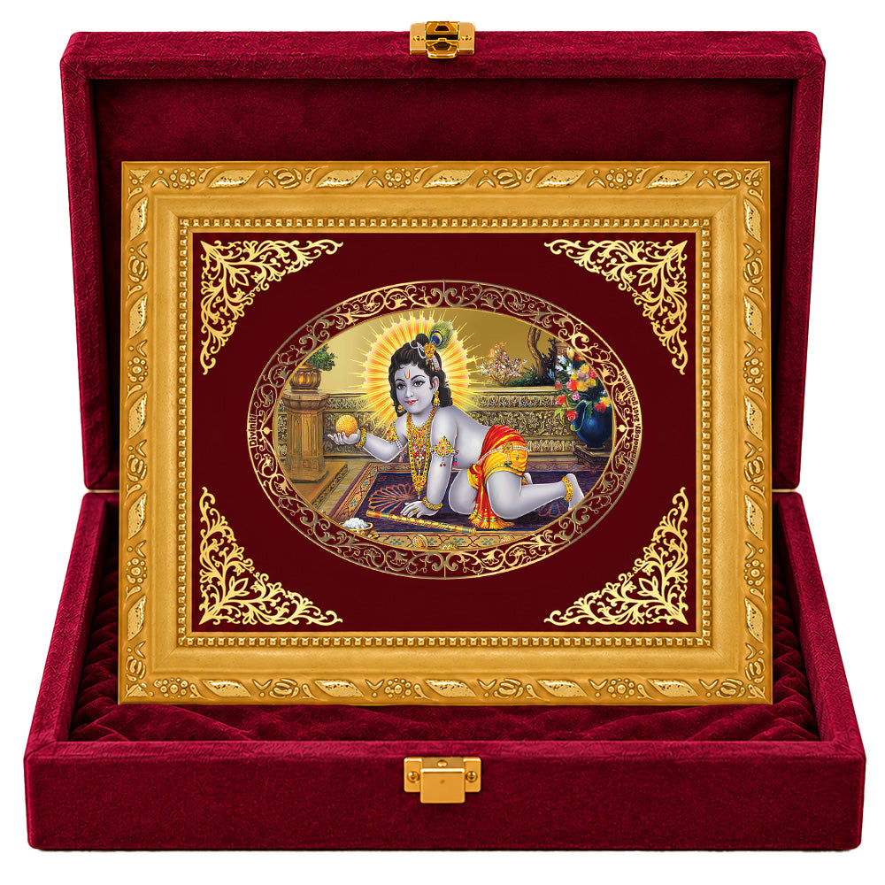 24K Gold-Plated Laddu Gopal Frame | Premium Gift Box | 16x13.5 CM