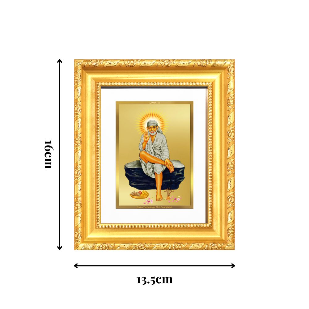 Diviniti 24K Gold Plated Sai Baba |Divine Table Top Frame for Home Mandir & Office Decor | Luxury Spiritual Gift