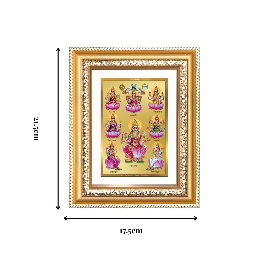 Diviniti 24K Gold Plated Ashtalakshmi Divine Wall and Table Top Frame for Home Mandir & Office Decor | Luxury Spiritual Gift
